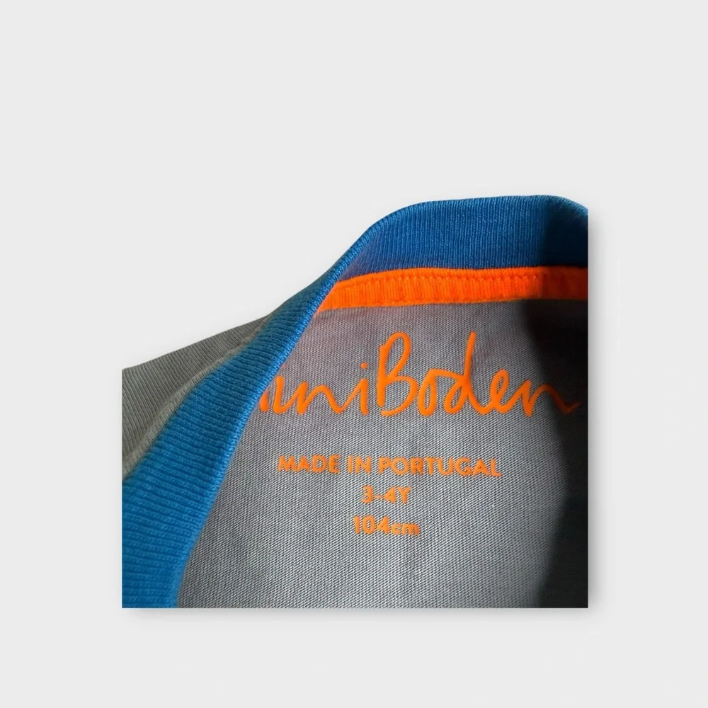 Mini Boden Neon Orange Snake Floral Applique Gray Shirt